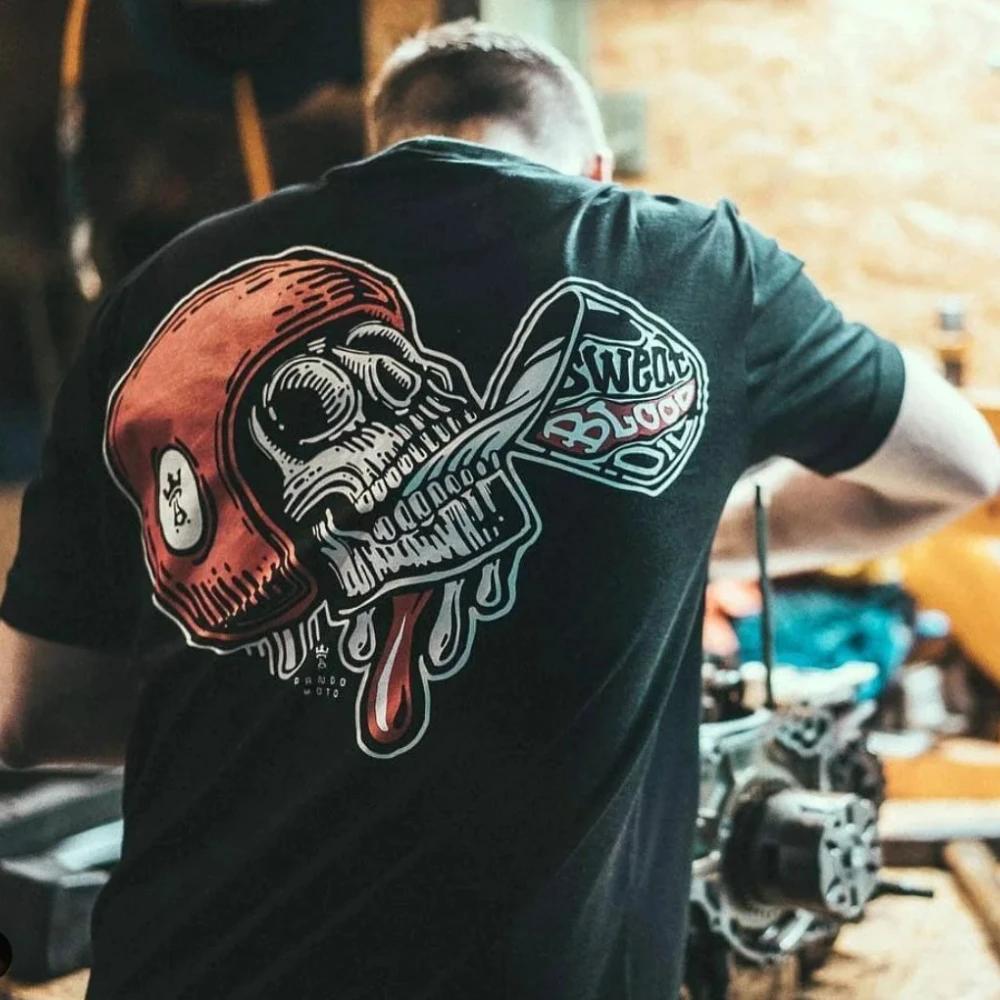 Cool Biker Drinking Beer Skull Graphic Men Cotton Tshirts Summer Punk Rock Clothes Halloween Party Tops Ropa Hombre Camisetas