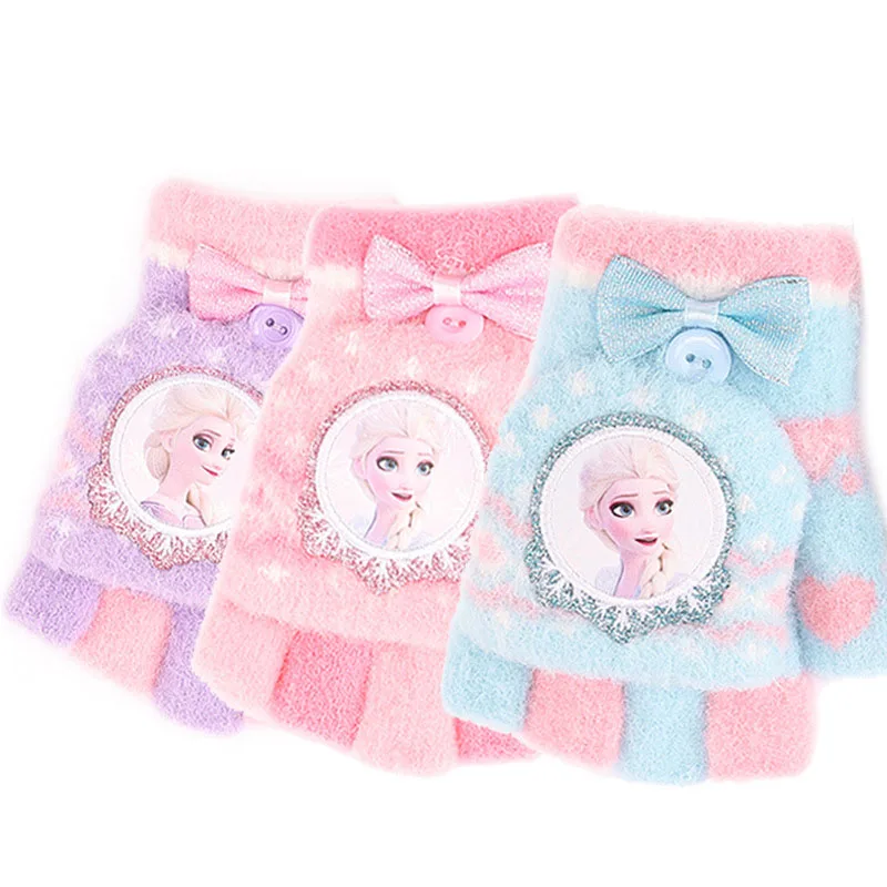 

Miniso Disney Children's Gloves Girls Cartoon Cute Flip-up Half-finger Gloves Winter Padded Warmth Christmas Day for Gifts