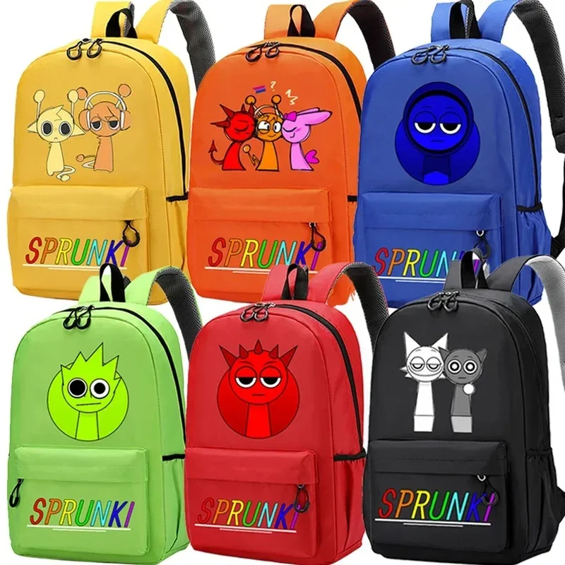 2026 Sprunkis School Bag Cartoon Anime Figure Print Oxford Cloth Backpack Waterproof Load Reduction Boys Girls Bookbag Gift