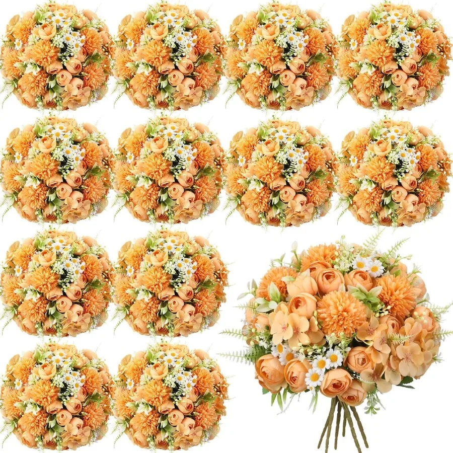 

12 Bundles Yellow Artificial Peonies Faux Roses Silk Flowers Hydrangea Bouquet for Wedding Table Centerpiece Floral Vase Decora