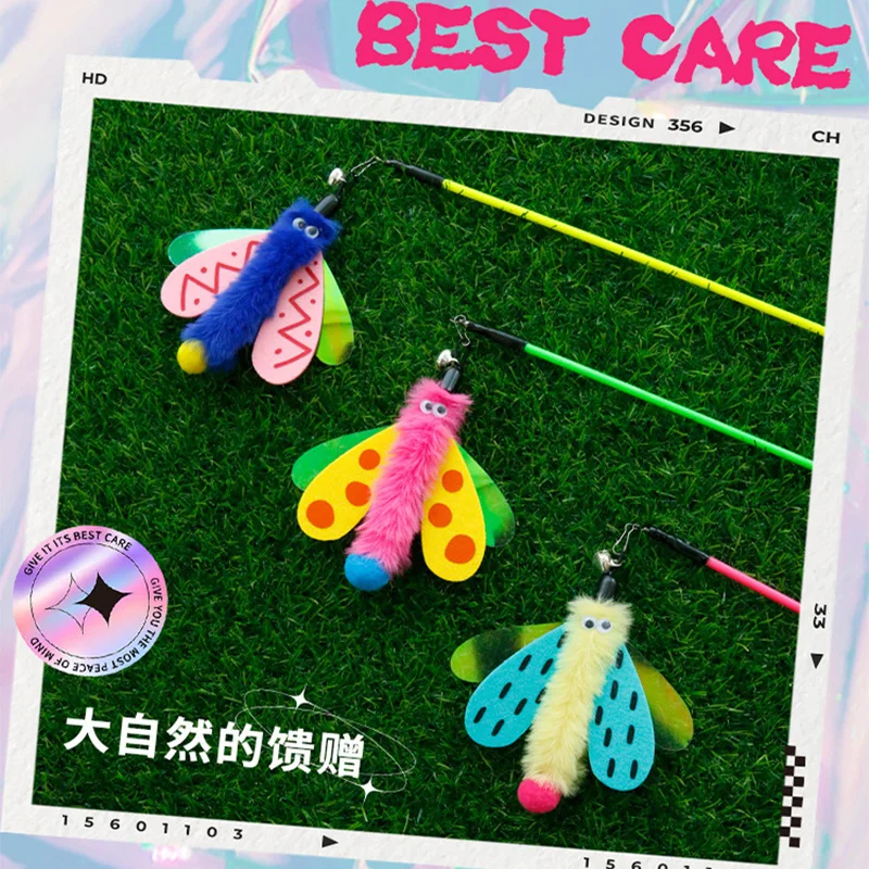 

Colorful Butterfly Cat teasing stick Feather Cat Supplies Interactive Fun Pet Cat Toy Accessories Feather Toys for Indoor Cats
