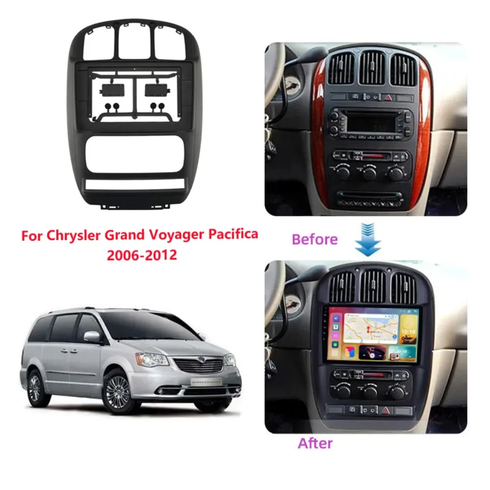 Marco de Radio para Auto de 10'' para CHRYSLER Grand Voyager Pacifica, para DODGE CARAVAN 2006-2012, Panel de Fascia para el Tablero