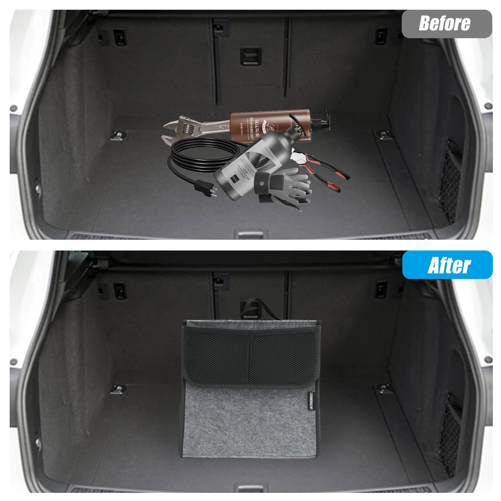 سيارة جذع المنظم ورأى التمهيد المنظم حقيبة التخزين صندوق حقيبة يد محمولة البضائع أداة حامل شبكة صافي جيب للطي العالمي #4