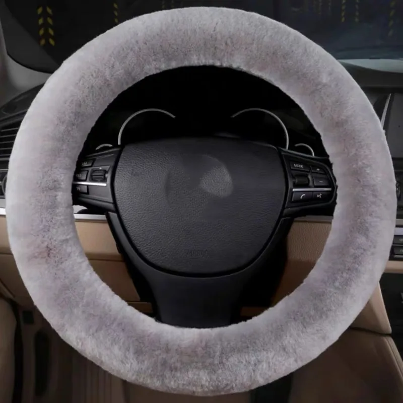 

For Pure Wool Steering Wheel Cover Integrated Fur Wear-resistant Non-slip Plush Winter Short Plush Warm Car Universal Model
