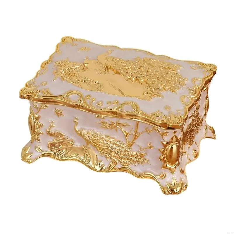 

91AF Elegant Gift Choice Colorful Peacocks Jewelry Box Zinc Alloy Case for Presents