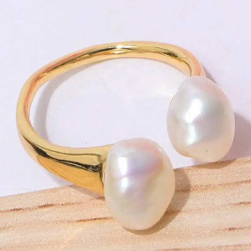 

Handmade white Baroque pearl Ring freshwater pearls Ethnic Talisman Wedding Gift Men Adjustable Carving Male Opening Classic