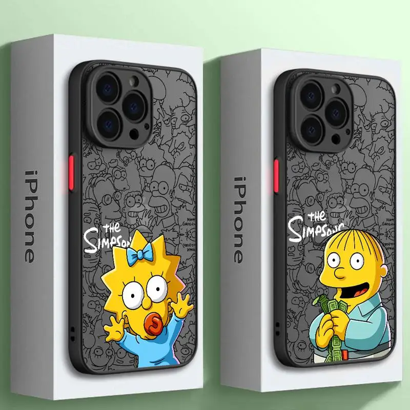 Matte Case For Apple iPhone 11 15 14 Pro Max 13 12 Mini 7 8 Plus XR X XS SE 6 6S Phone Cover Black Shell Disney Simpsons Family