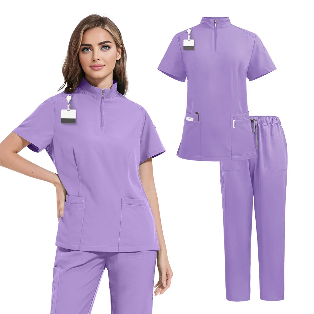 

Solid Color Collar Style Icu Care Workers' Work Clothes Women's Hand Washing Clothes Straight Pants Free Custom Logo Design
