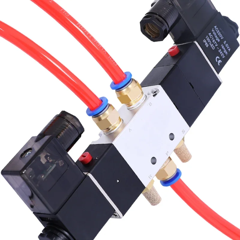 24V Three Position Five Way 4V230c-08 Double Head 4V330C-15 Solenoid Valve