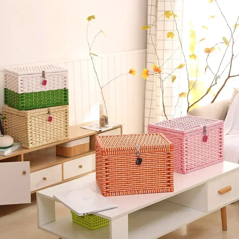 

Rectangular Desktop Storage Box Hand Woven Storage Basket Rattan Wicker Basket for Sundries Clothes Container Desktop Organizer