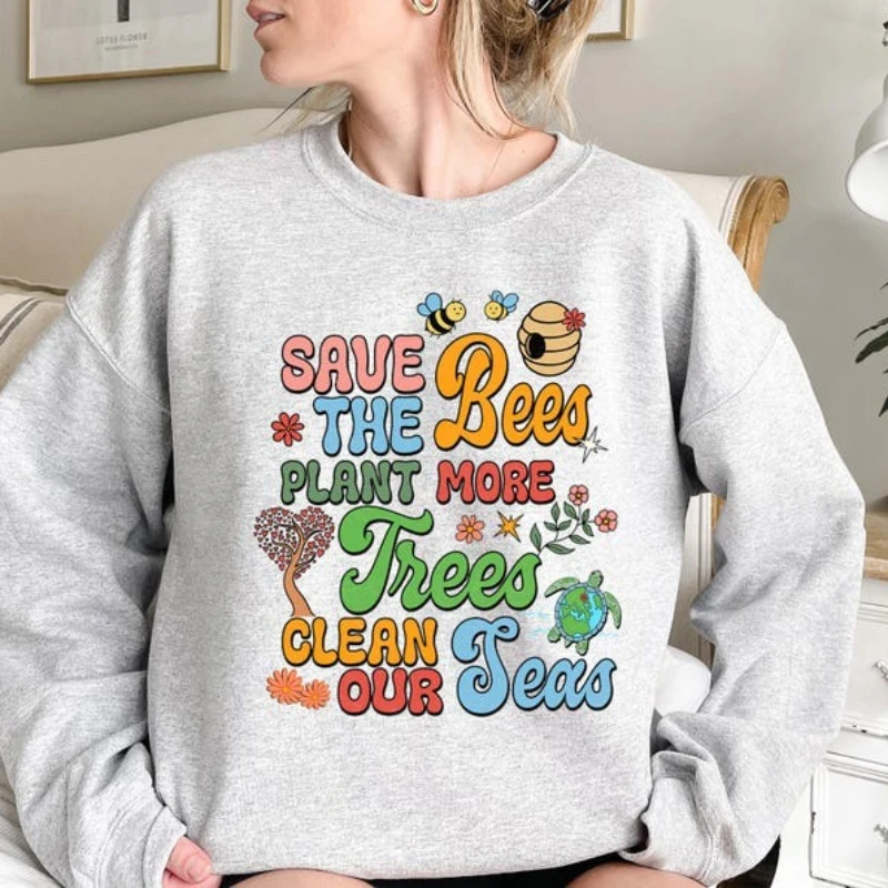 꿀벌 셔츠 지구의 날 스웨트셔츠 더 많은 꿀벌을 보호하고 더 많은 나무를 심고 바다를 정화하세요 셔츠 꿀벌을 구하세요 후드티 양봉 스웨터