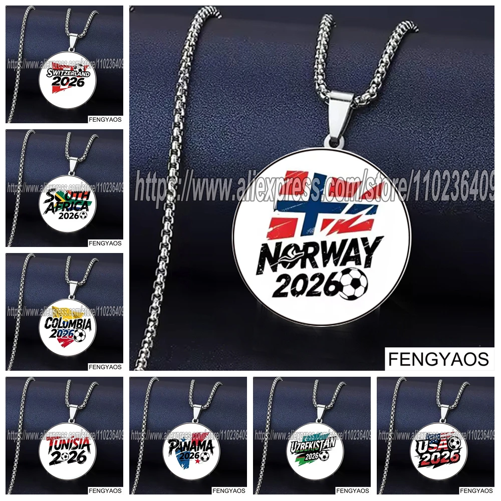 Stainless Steel 2026 World Football Game Necklace I Love Soccer Necklaces for Fans
