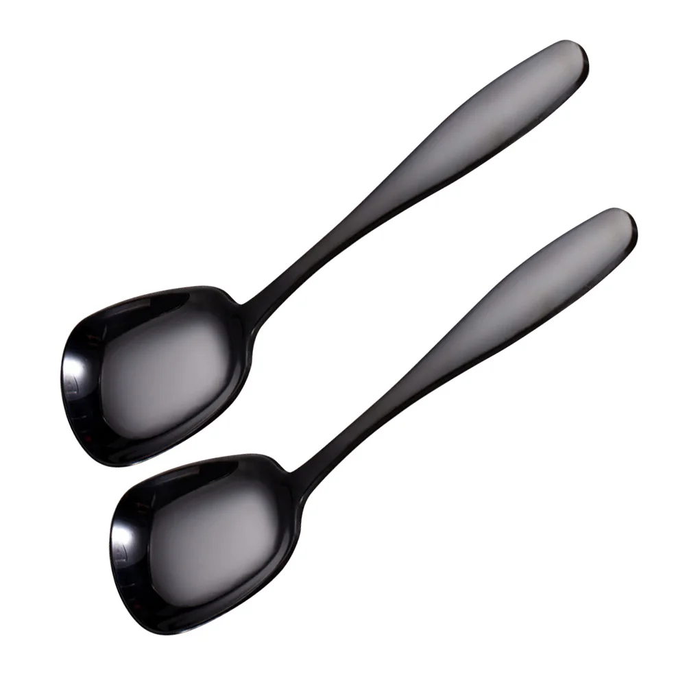 

2 Pcs Stainless Steel Spoons Flat Bottom Polished for Stirring Soup Eating Dishwasher Safe Easy Clean Matching