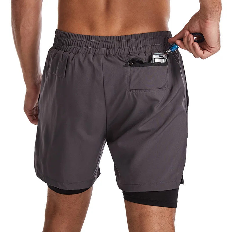 Gym Summer Men's Quick Dry Big Size Shorts Double-decker 2in1 Fitness Running Marathon Casual Fifth Pants Basketball Short Pants