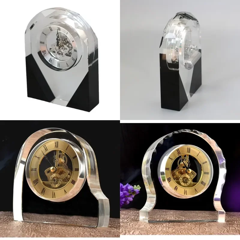 Crystal Clock Decorative Tabletop Timepiece Elegant Home Office Desk Ornament Clear Glass Design Modern Style Gift Idea
