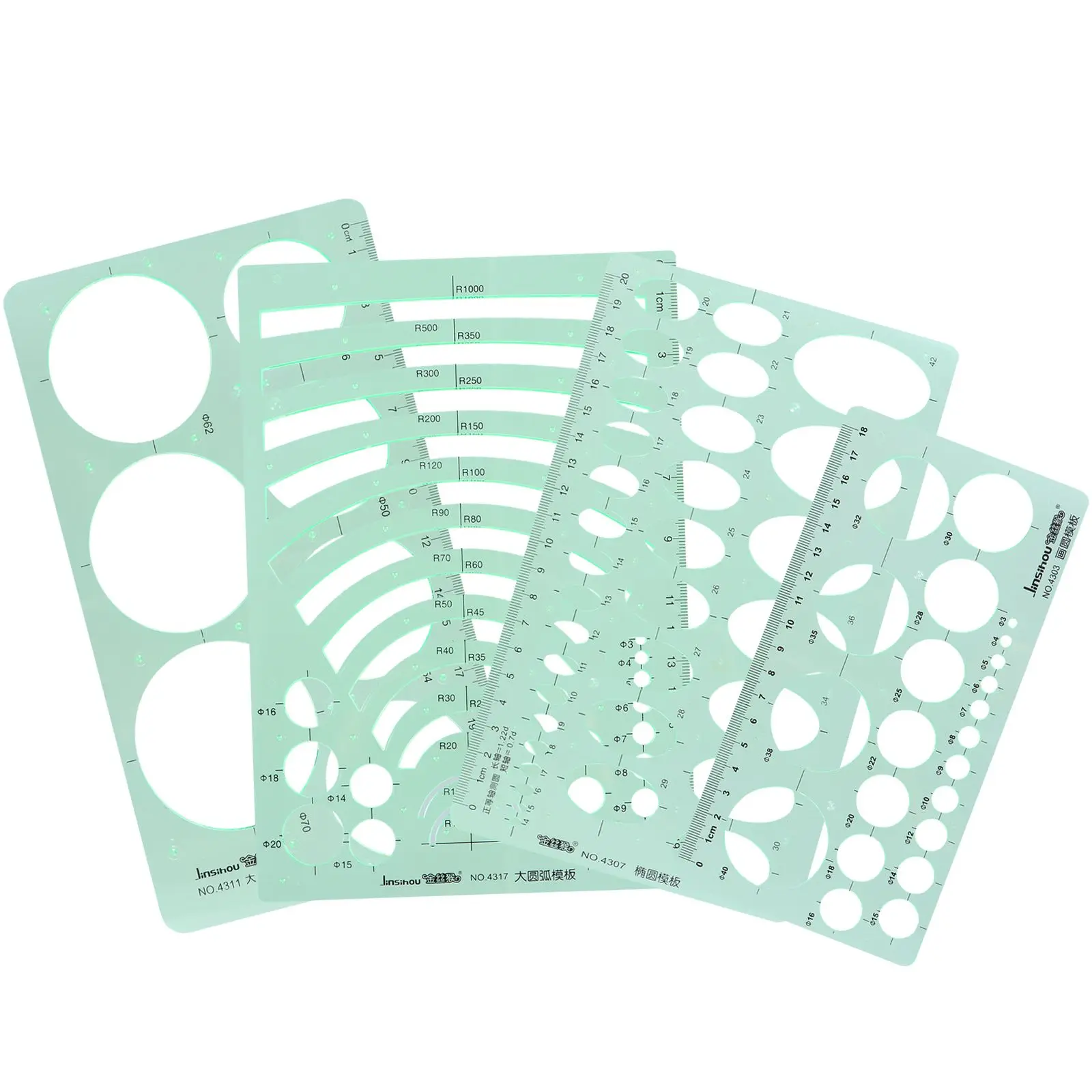 4 Pcs Geometric Templates Rulers Measuring Stencil Set Plastic Drawing Tools Lightweight Practical Students Architect