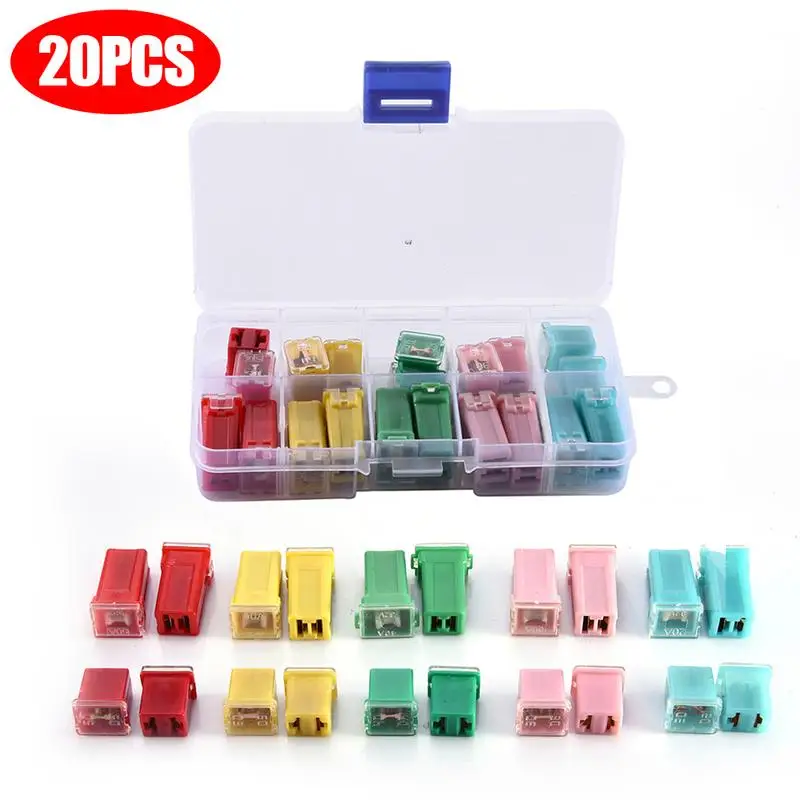 Cartridge Fuse Circuit Protect 20Pcs Car Fuse DC 12-32V Repair Kit 20A 30A 40A 50A 60A Mini Fuse Link Jcase FMX PAL Automotive