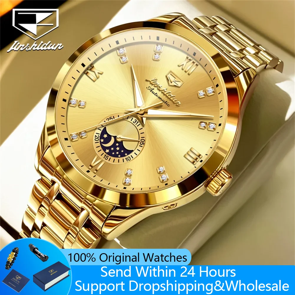 

JSDUN 8969 Men's Watch Moon Phase Date Mechanical Watch For Men Original Diamond Scale Business Male Wristwatch Waterproof