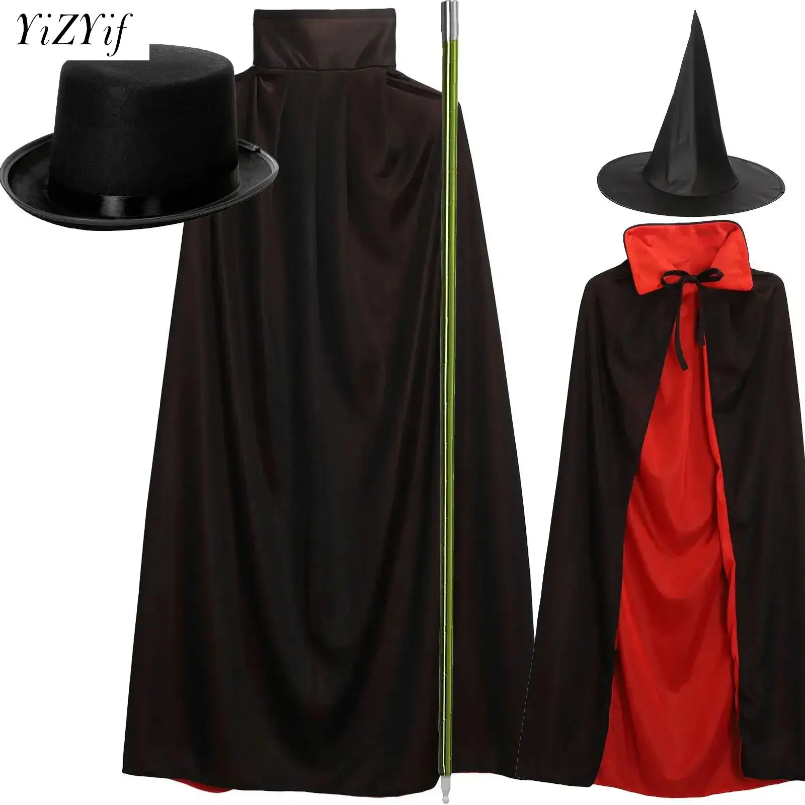 

Magician Role Play Cloak Cape Hat Magic Wand Set Adult Halloween Magic Theme Party Cosplay Costume Props Jazz Dance Stage Outfit