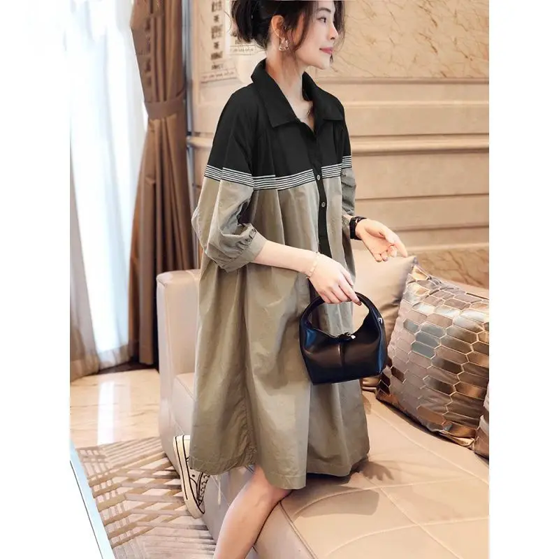 

Design sense tooling shirt skirt dress women mid-length loose skirt 2023 summer dress half sleeve European casual dress female