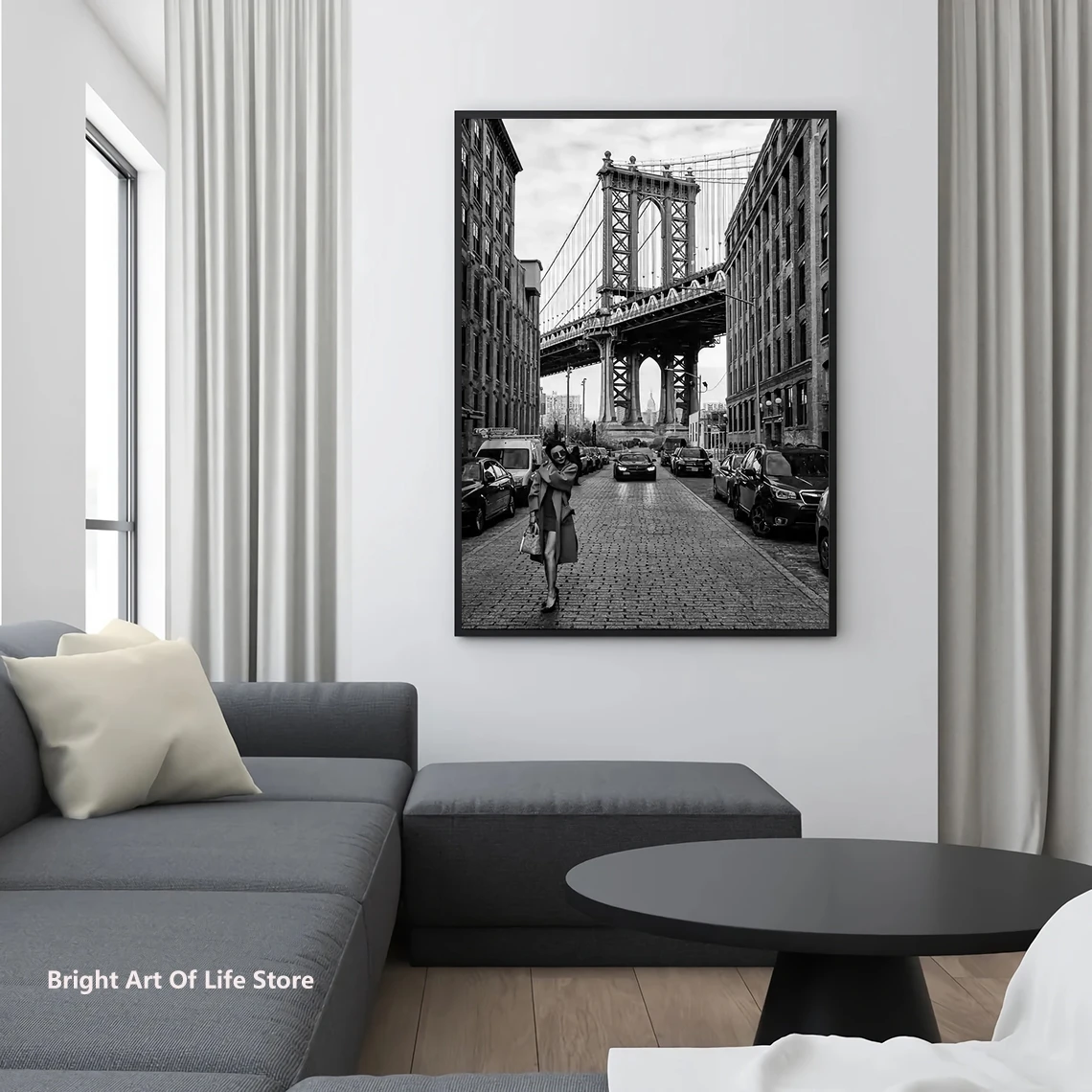 Woman By MANHATTAN Bridge Poster, High Quality Print, Vintage Art Photography, Home Décor Wall Art Fashion