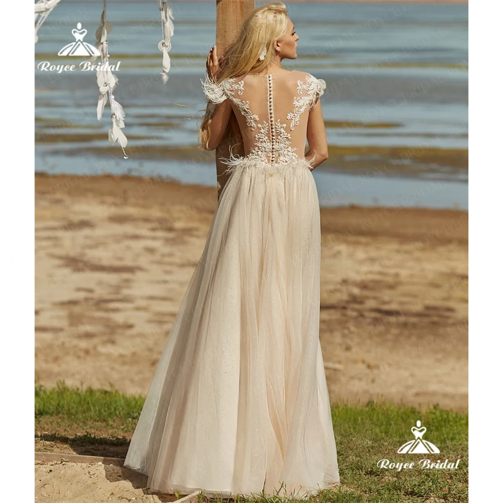 Roycebridal O Neck A Line Abito da sposa 2025 Pizzo Sweep Train Abito da sposa Personalizzatoплаajtiniaiч yahеvestidos eleganti plantes onderdelen