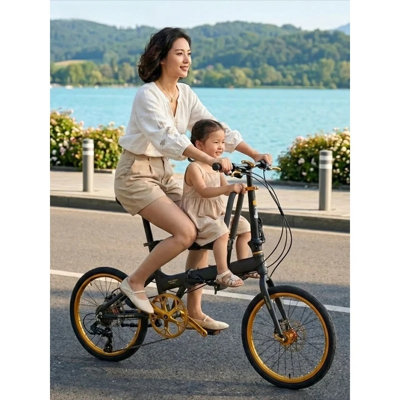 Parent-child folding bicycle home baby walking artifact variable speed oil brake 20 inch ultra-light