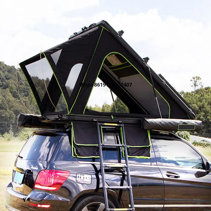 

Автомобильная треугольная палатка на крышу с жестким корпусом, открывающаяся сбоку, с креплением к люку автомобиля, для кемпинга