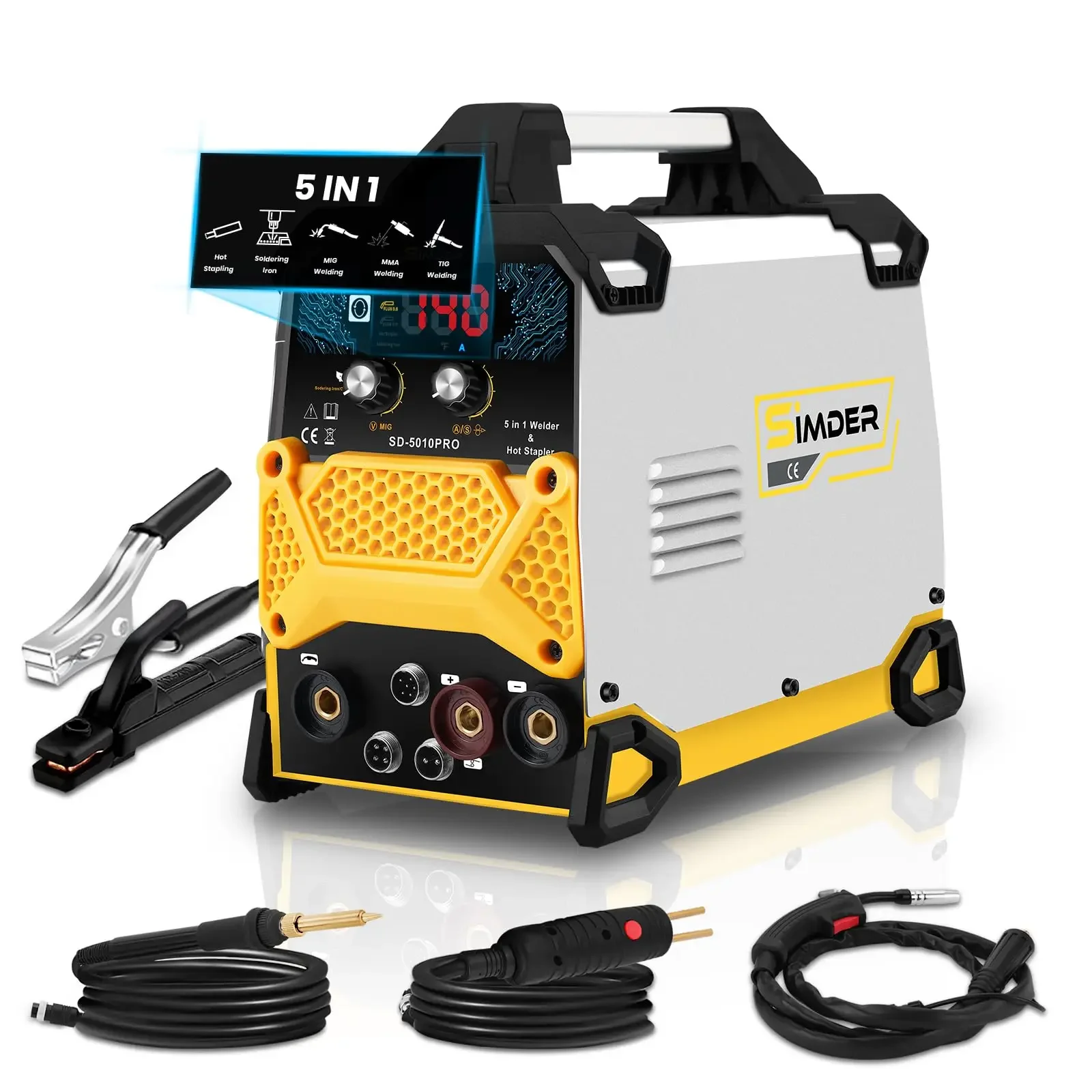 MIG Welder 5 in 1 Plastic welding/Soldering iron/Flux MIG/Stick/TIG welding Machine 110V/220v Dual Voltage multiprocess Welder