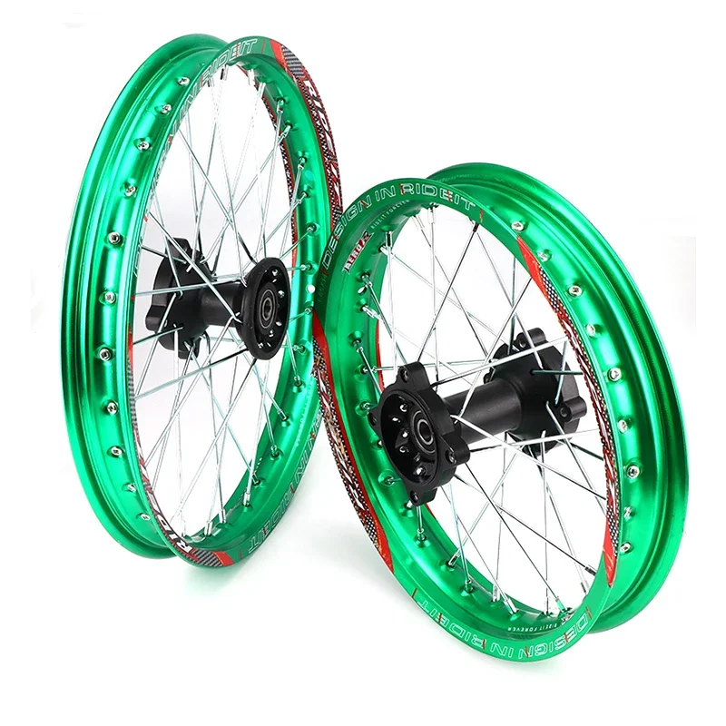 

green Front 16*17" 1.60x17" Rear 1.85x14" 1.85x14" inch aluminium Alloy Rim For 160cc 150CC Dirt Pit bike 14 17 inch wheel