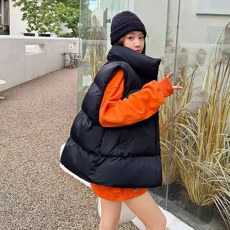 Woman Korean All-Match Streetwear Waistcoat Autumn Winter Short Down Cotton Vest Women Casual Loose Zipper Sleeveless Parkas