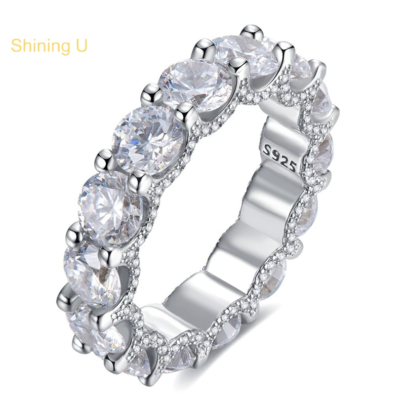 

Shining U S925 Silver High Carbon Diamond Gemstone Ring for Women Fine Jewelry Wedding Anniversary