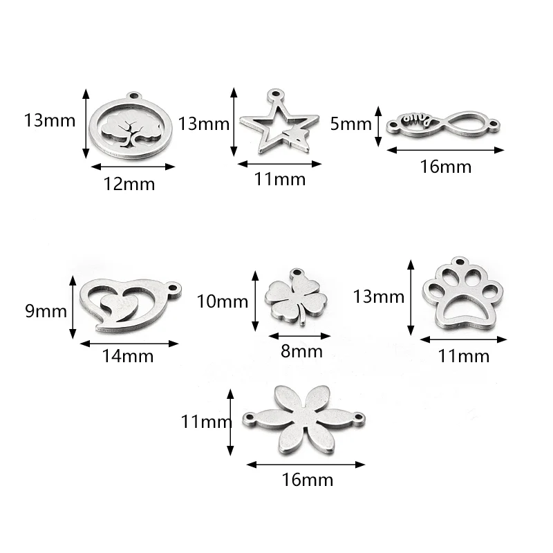 10 Pcs/lot Stainless Steel Pendents Flower Star Tree Heart Shape Charms Ornamental Pendants For Jewelry Making Necklace Bracelet