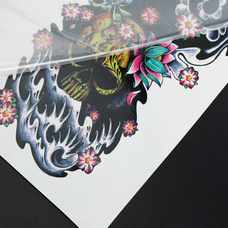 4Pcs/Lot Waterproof Temporary Tattoos Fish Skull Color Full Arm Mechanical Pattern Tattoos Applique Arm Full Arm Tattoos Sticker