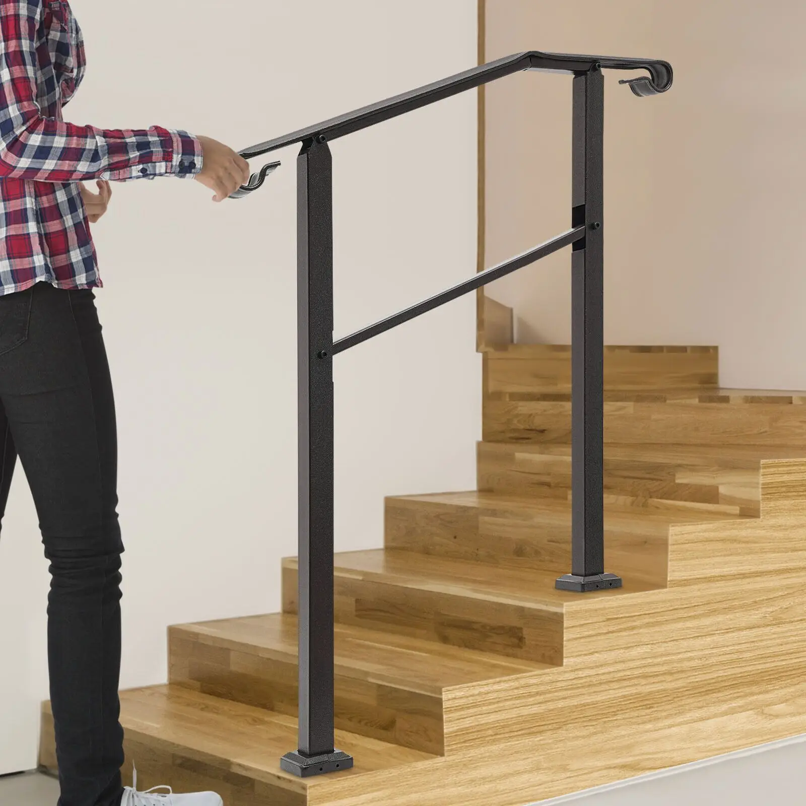 3FT درابزين الدرج في الهواء الطلق درابزين حديد بني 400 كجم سعة تحميل قائمة بذاتها لخطوات حديقة شرفة الشرفة #3