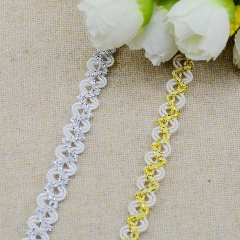 8mm Lace Trim Fabric Sewing Lace White Silver Centipede Braided Lace Ribbon Curve Lace DIY Clothes Accessories Wedding Crafts