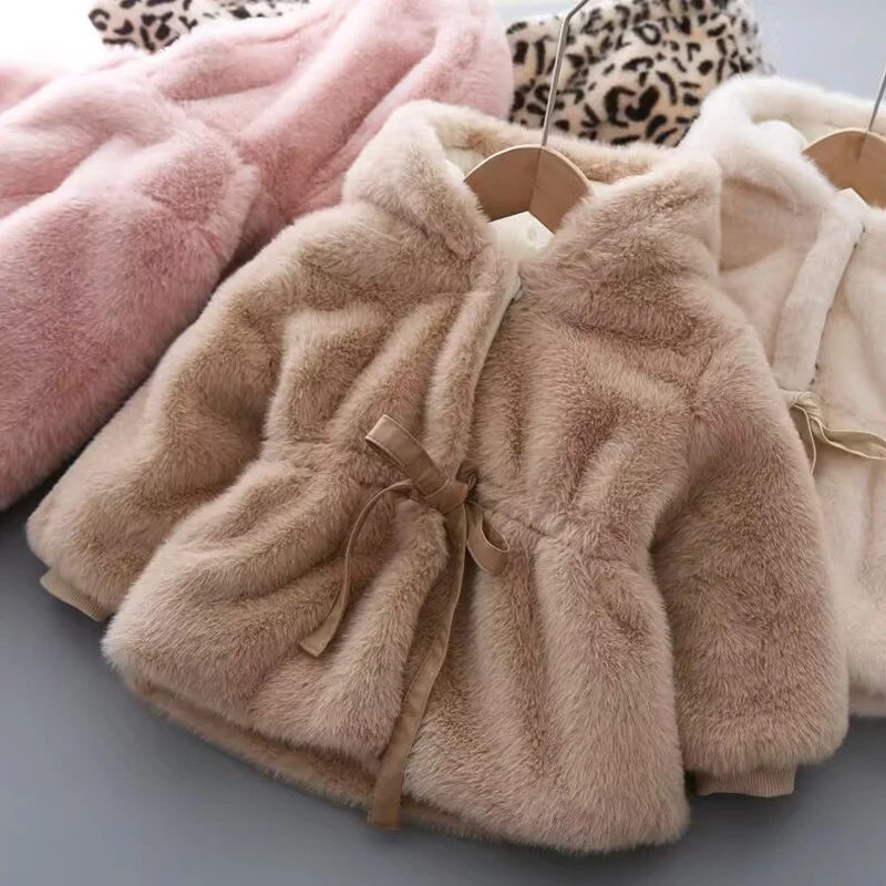 Winter Girls Coat Super Warm Mink Fur Padded Thickened Long Sleeve Hooded Coats Baby Kids Children Jacket Plush Outerwear