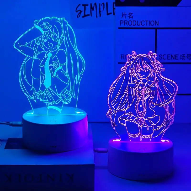 Hatsune Miku anime cartoon cute student glowing acrylic stand Kawaii 2D student bedroom small night light decoration gift view 2