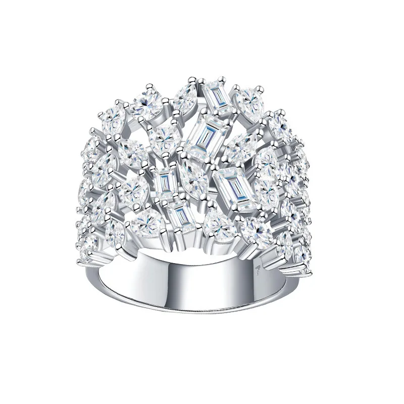 Luxury 925 Sterling Silver Multi-Cut Moissanite Ring, Exquisite Full Pave Statement Band, High-End Fine Jewelry for Women