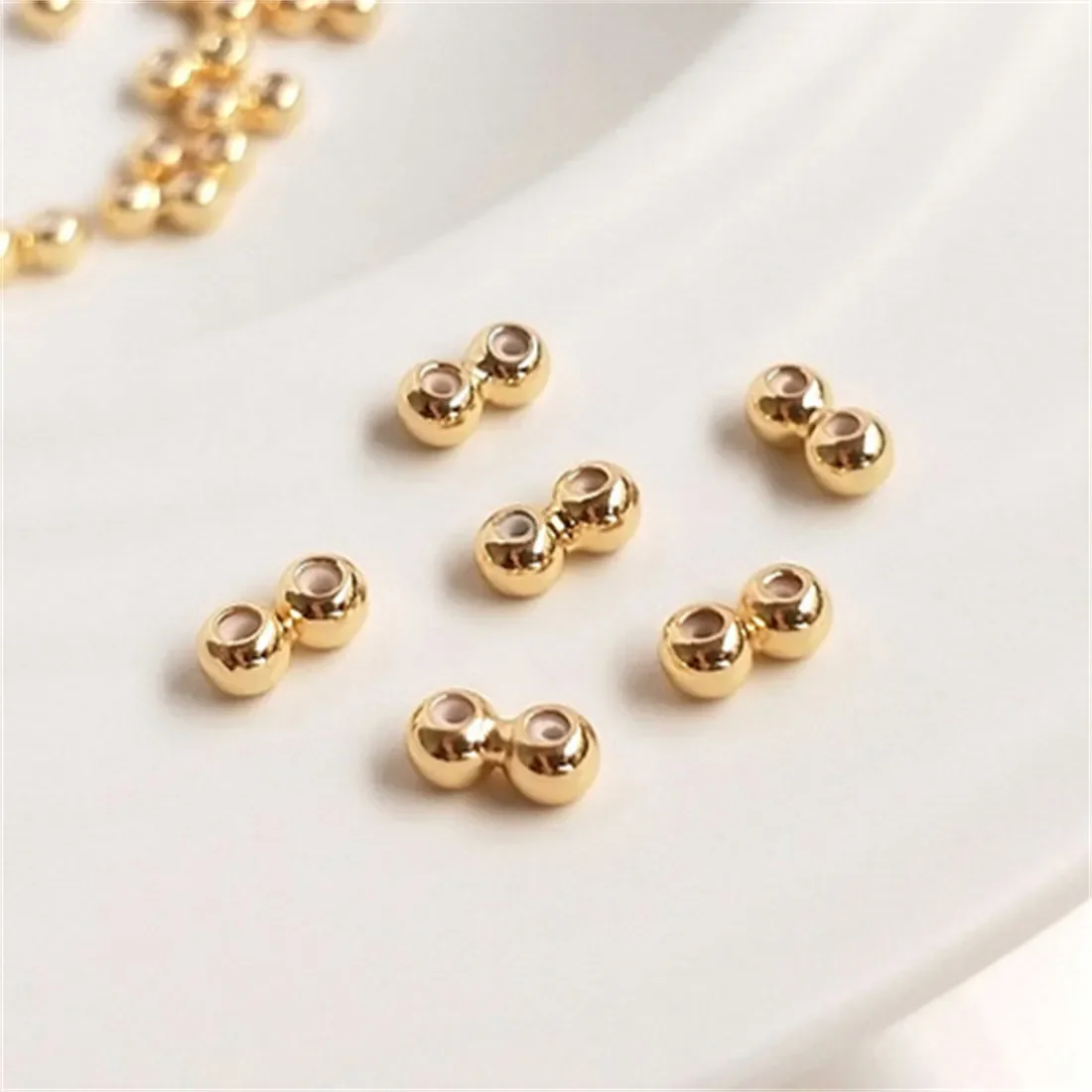 14K Gold Wrapped Double Row Integrated Silicone Adjustment Bead Chain Bracelet Positioning Bead DIY Handmade Accessory C198