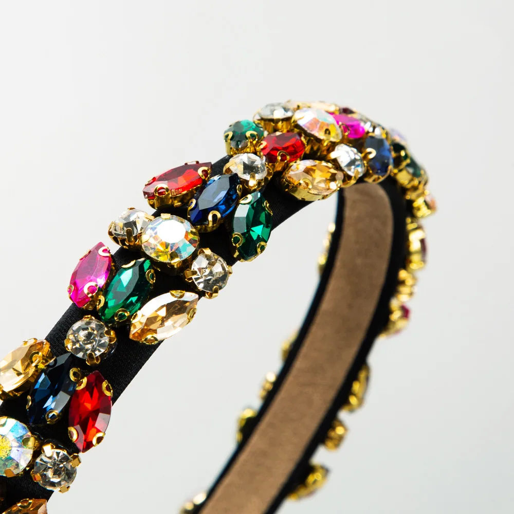 Baroque multi-color diamond-set high-end headband temperament rhinestone thin-edged hairpin retro heavy industry light luxury he