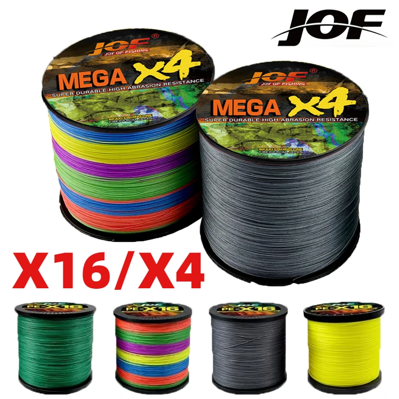 JOF 16/4 Strands Braided Fishing Line 300M 100M Super Strong 10-200LB Multifilament PE Hollowcore Wire for All Water Fishing