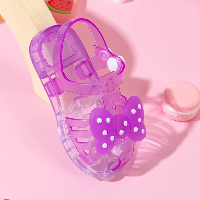 Girls Sweet Polka Dot Bow Jelly Sandals Cute Transparent Closed Toe Princess Shoes Summer Non-Slip Beach Casual Kid Footwear - view 4