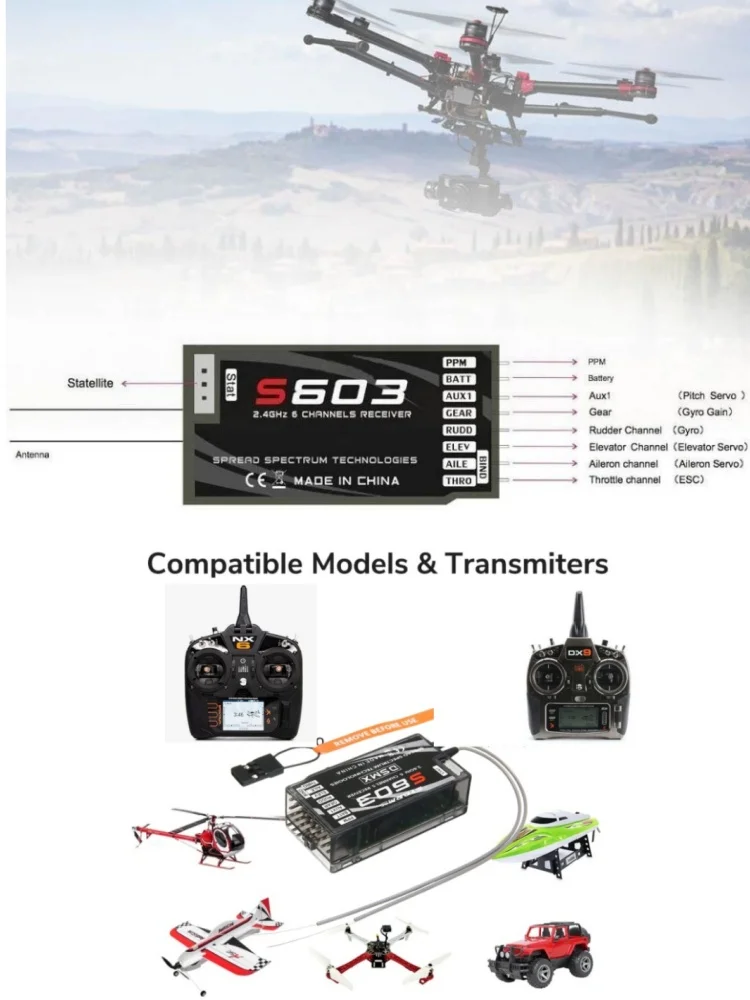 Storm S603 DSM2 DSMX 2,4 GHz 6CH RC Empfänger für Spektrum NX8 DXe DX6i JR DSX9 Sender Drohne Auto Boot FPV Radio Control Modell – Detail 1