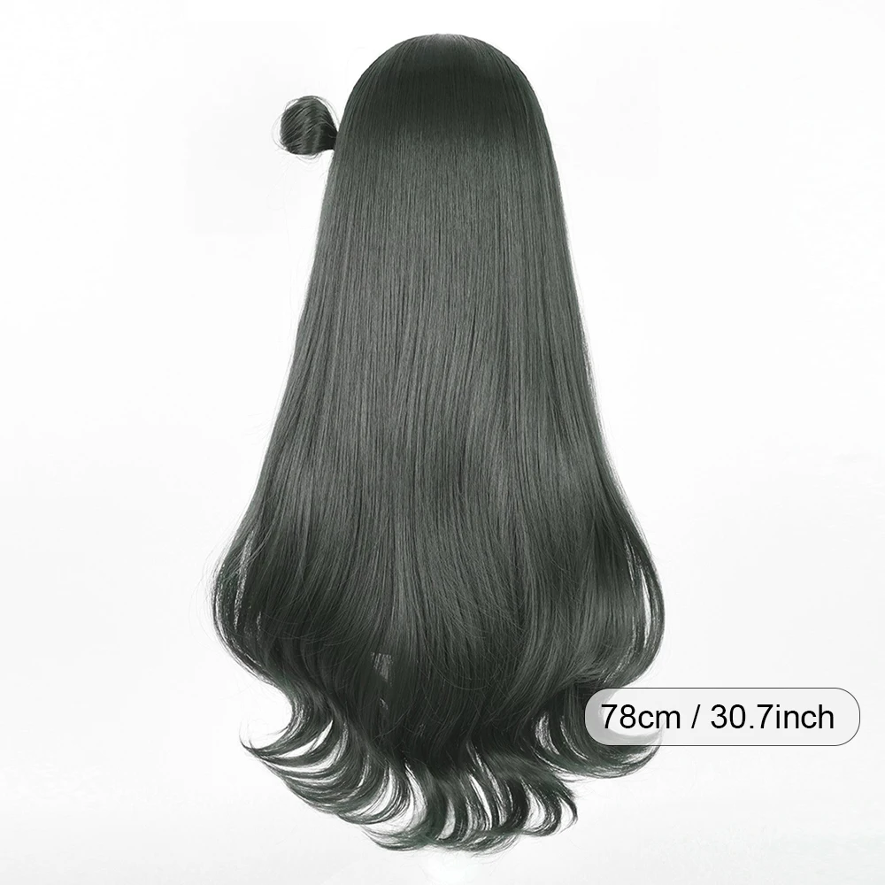 Dark Green Long Straight Synthetic Wigs with Bangs Anime Game Cosplay Fluffy Heat Resistant Wig for Daily Party