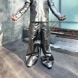 High Street Vintage Matte Coated Cargos for Men and Women Wide Leg Drawstring Baggy Leather Pants Oversized Cleanfit Trousers