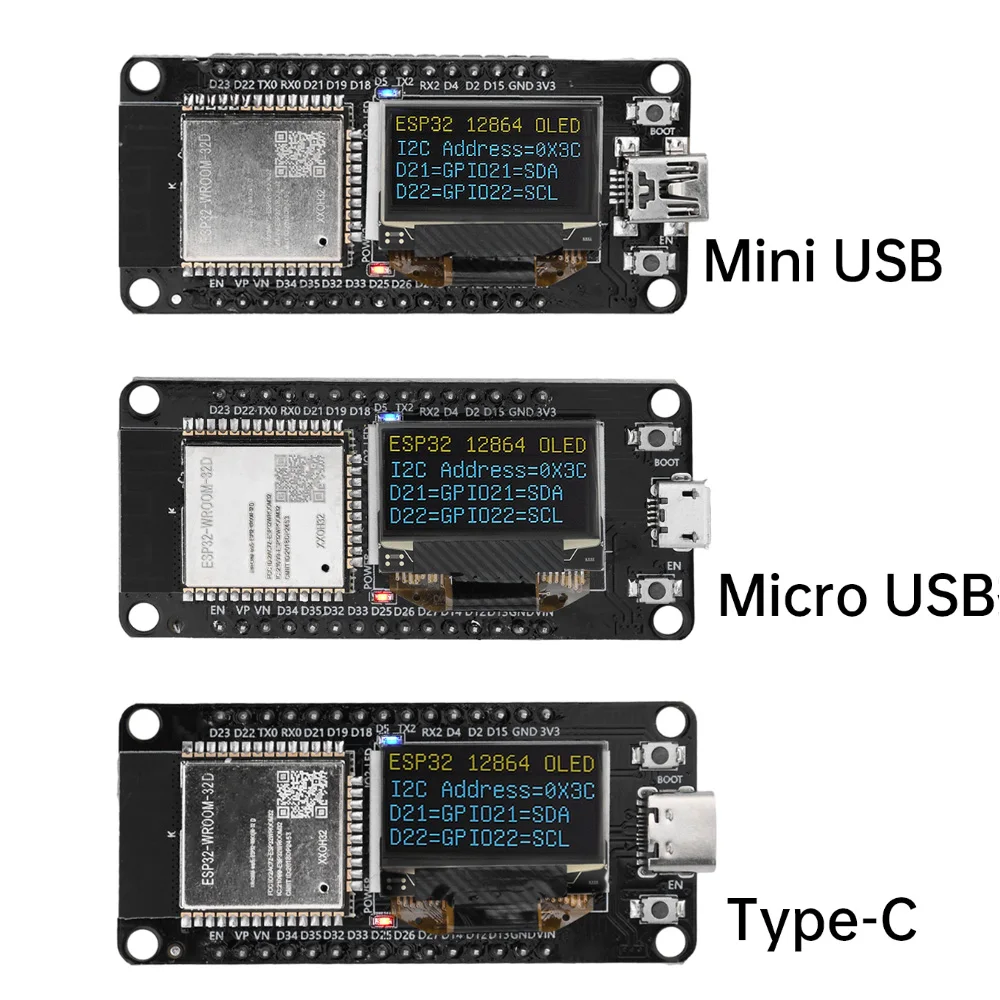 Mini USB ESP32 ESP-WROOM-32D modulo scheda di sviluppo WIFI Type-C Ch340C con schermo Oled 0.96 Display giallo blu 30pin