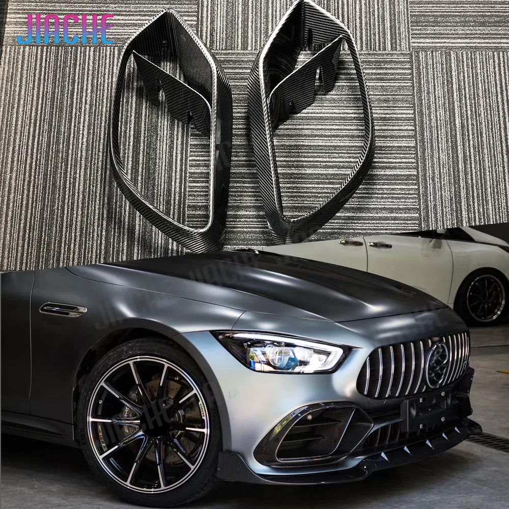 Dry Carbon Fiber Front Bumper Nebelscheinwerfer Air Vent Trim Mesh Abdeckungen Für Benz AMG GT43 GT50 GT53 2019-2023 FRP Front Grill Rahmen