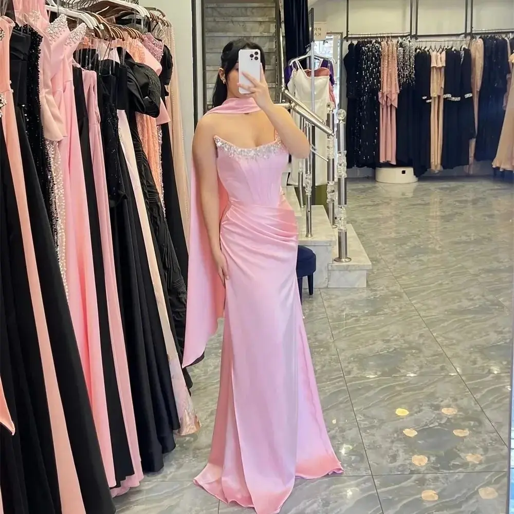 Różowe sukienki na studniówkę z koralikami, unisex, dżersejowe, retro, formalne, długie, szyte na miarę, na specjalne okazje, suknie wieczorowe, Dubaj, Arabia Saudyjska, personalizowane.