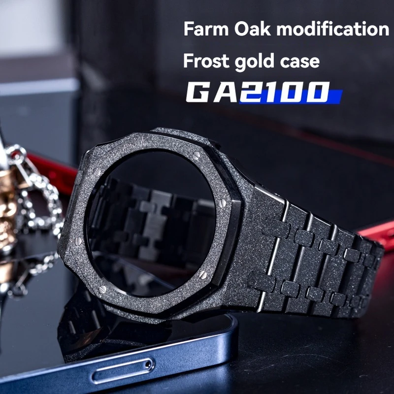 Stainless Steel Frosted Gold Case & Metal Strap Conversion Kit for Casio GA2100 G-Shock – Upgrade to Luxury 'CasiOak' Style